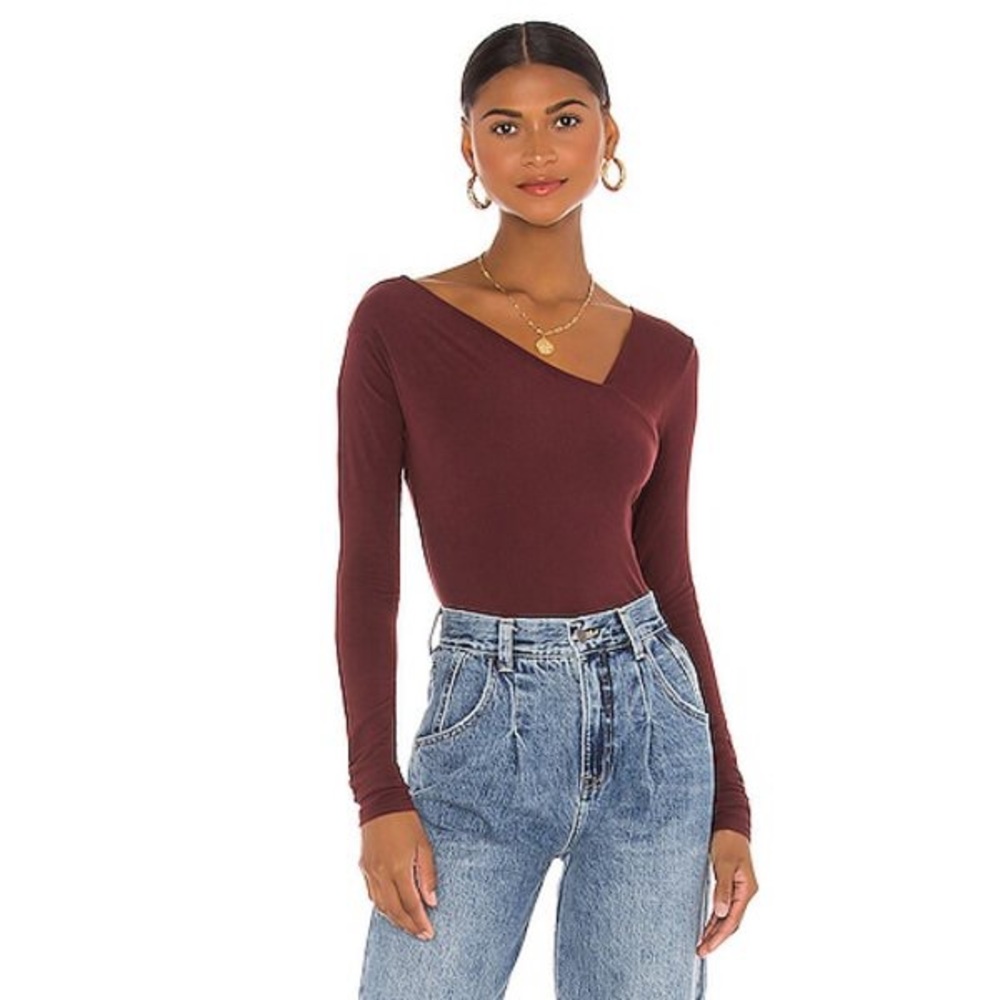 Enza costa x Revolve Asymmetrical Neck Long Sleeve Top in Garnet Size S